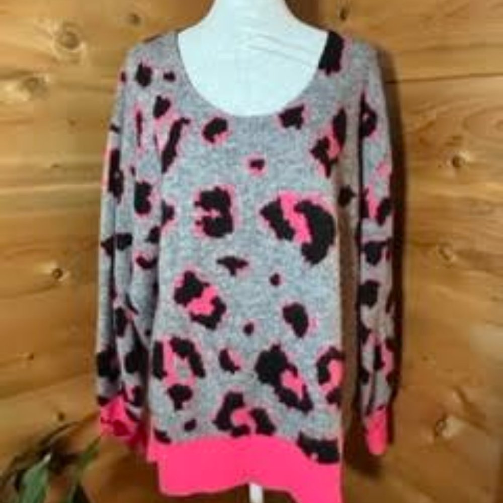 Pink, gray and black leopard print sweater, XL, Perfectly Priscilla